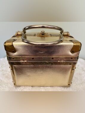 Vintage 1960s Delill Metallic Gold Train Case Box Bag – Made In Italy